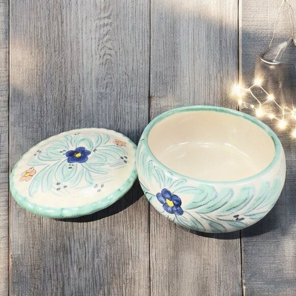 Mexico Pottery Folk Art Trinket Dish Jewelry Holder Container Jar Hand Made VTG - Picture 2 of 15